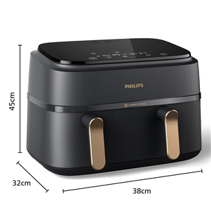Karšto oro gruzdintuvė Philips 3000 Series Dual Basket Airfryer, 9 L, 2750 W, juoda Prekė-NA352/00