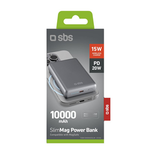 SBS SlimMag, 10000 mAh, pilka - Išorinė baterija