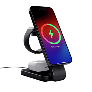 Trust Viro 3-in-1 Wireless Magnetic Charge Stand, Qi, juoda - Belaidė įkrovimo stotelė