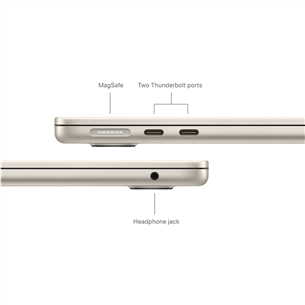 Apple MacBook Air 13'' (2024), M3 8C/8C, 16 GB, 256 GB, SWE, starlight - Nešiojamas kompiuteris