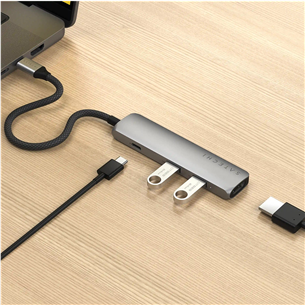 Satechi 4-in-1 USB-C Slim Multiport Adapter 4K, pilkas - USB šakotuvas