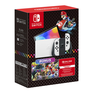 Nintendo Switch OLED + Mario Kart 8 Deluxe + NSO 12M, balta - Žaidimų konsolės komplektas Prekė - 045496454036 045496454036