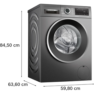 Bosch Series 6, 9 kg, gylis 59 cm, 1400 rpm, pilka - Skalbimo mašina
