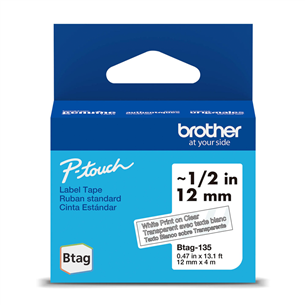 Brother Btag 135, 4m, balta/skaidri - Etikečių juosta BTAG135