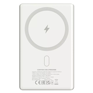 Canyon OnCharge 505 Slim Magsafe, 5000 mAh, belaidis įkrovimas, USB-C, smėlio spalvos - Išorinė baterija