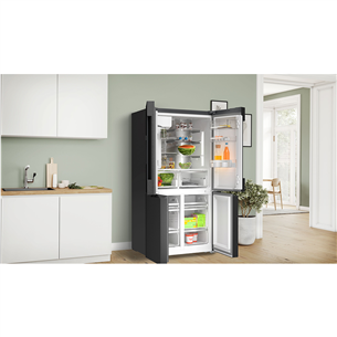 Bosch Series 6, French Door, 574 L, aukštis 183 cm, juodas - SBS Šaldytuvas