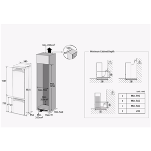 Samsung, No Frost, Twin Cooling Plus, 264 L, height 178 cm - Built-in Refrigerator