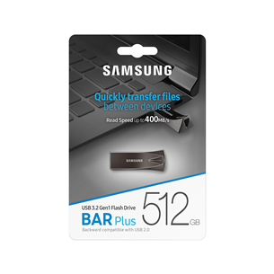 Samsung BAR Plus, USB 3.1, 512 GB, pilka - USB atmintinė