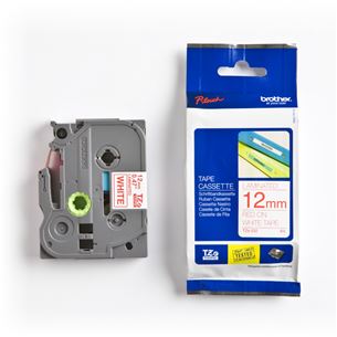 Laminated tape red on white 8m x 12mm, Brother TZE232