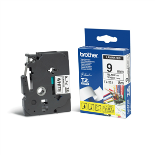 Laminated tape black on white 8m x 9mm Brother Item - TZEN221 TZEN221