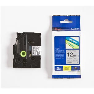 Laminated tape black on matt silver backround 8m x 12mm, Brother TZEM931
